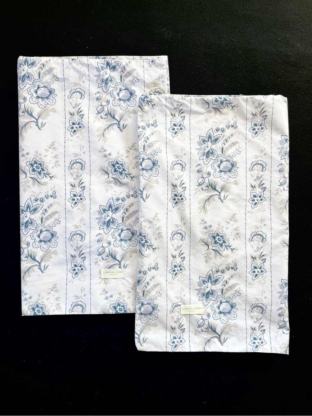 Cabbages & Roses London King Shams India Rose Blue & White 100% Cotton Floral